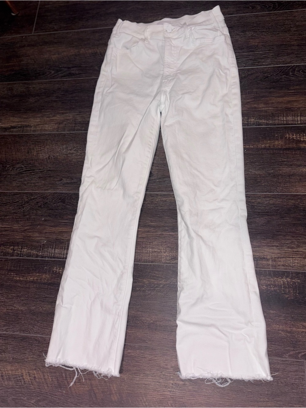 MOTHER The Hustler White Straight-Leg Frayed Hem Pants